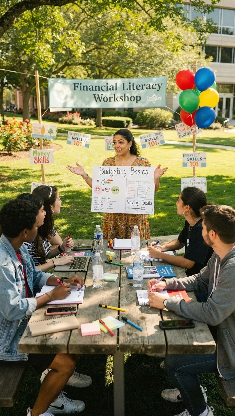 Diák, aki személyes költségvetést készít egy laptop előtt, pénzügyi alapok blogot olvasva.