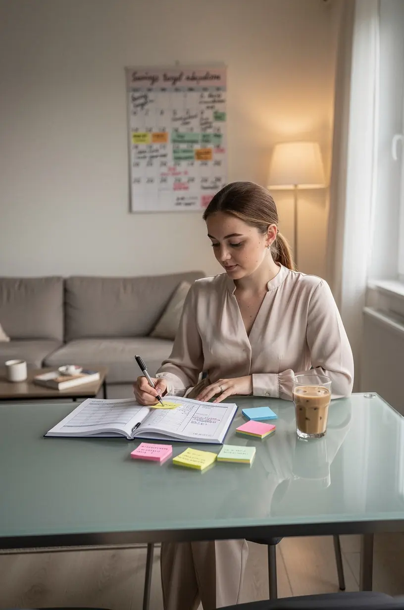 Diákok pénzügyi alapokkal foglalkozó blogjának kezdőkészlete pénzkezelési eszközökkel az asztalon.