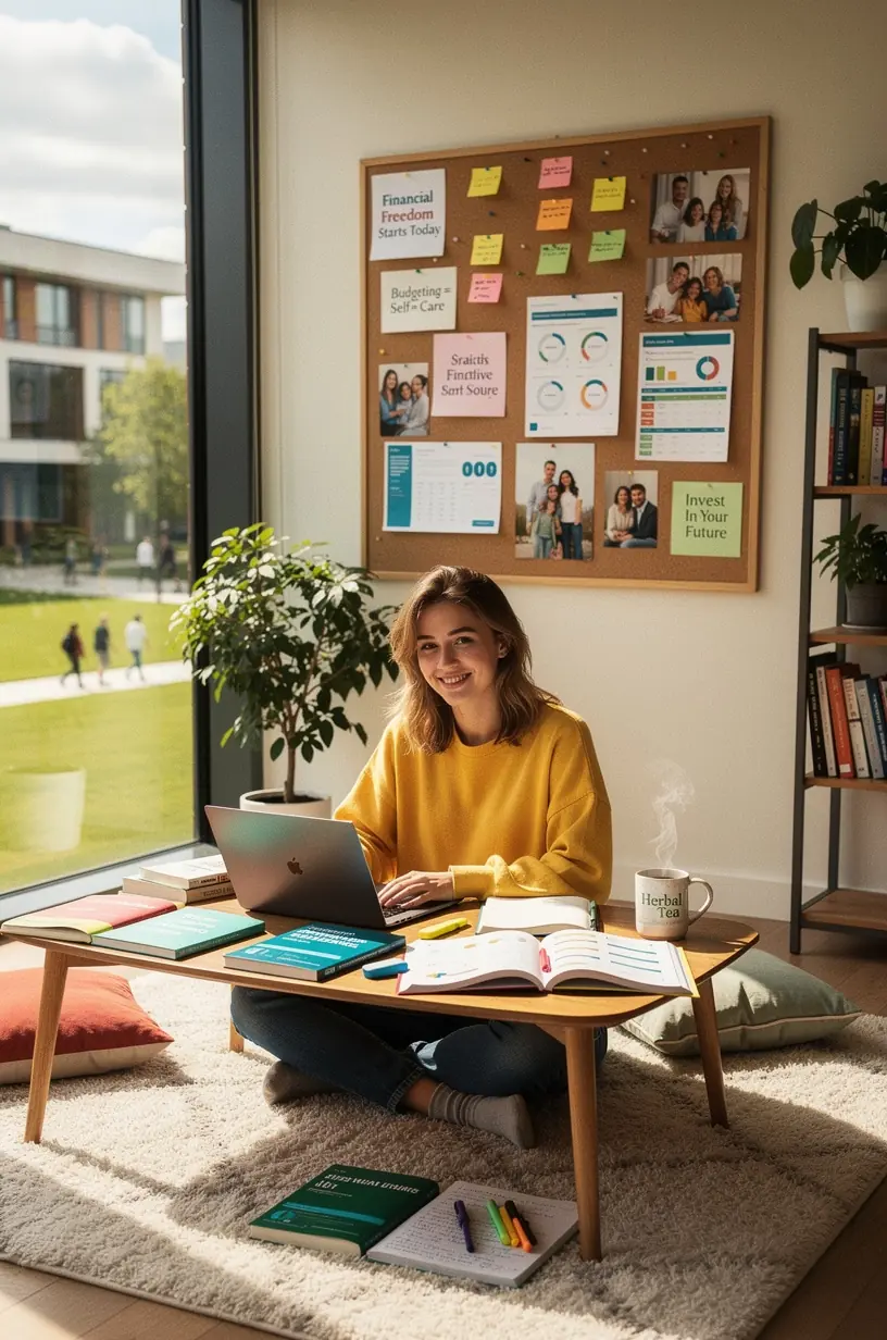 Egyszerű, könnyen érthető költségvetési könyv diákok számára, nyitott jegyzetekkel és ceruzával.
