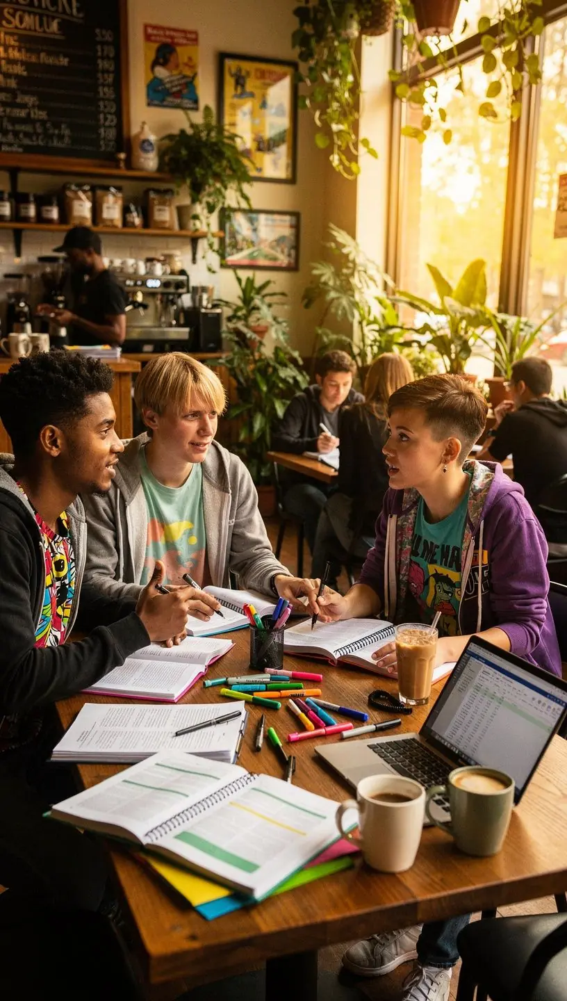 Fiatal tanuló számológéppel és pénzügyi jegyzetekkel, pénzügyi tervezés közben.